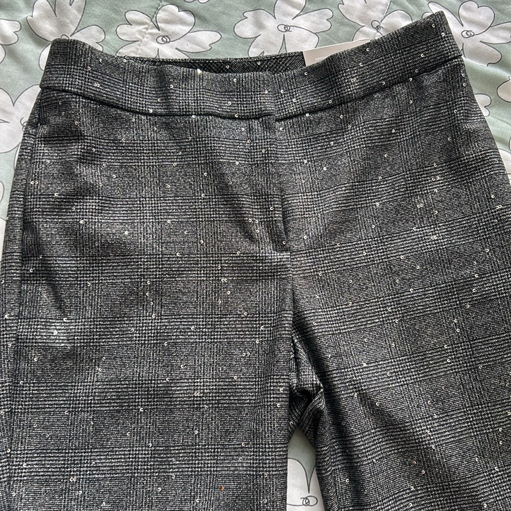 NWT Chico’s Sequin Menswear Plaid Wide Leg Pants Black/White 2S/US 12S